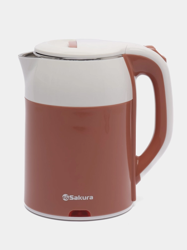 Чайник электрический Sakura SA-2168WBR, бело-молочный шоколад, двухслойный, 1.8 л