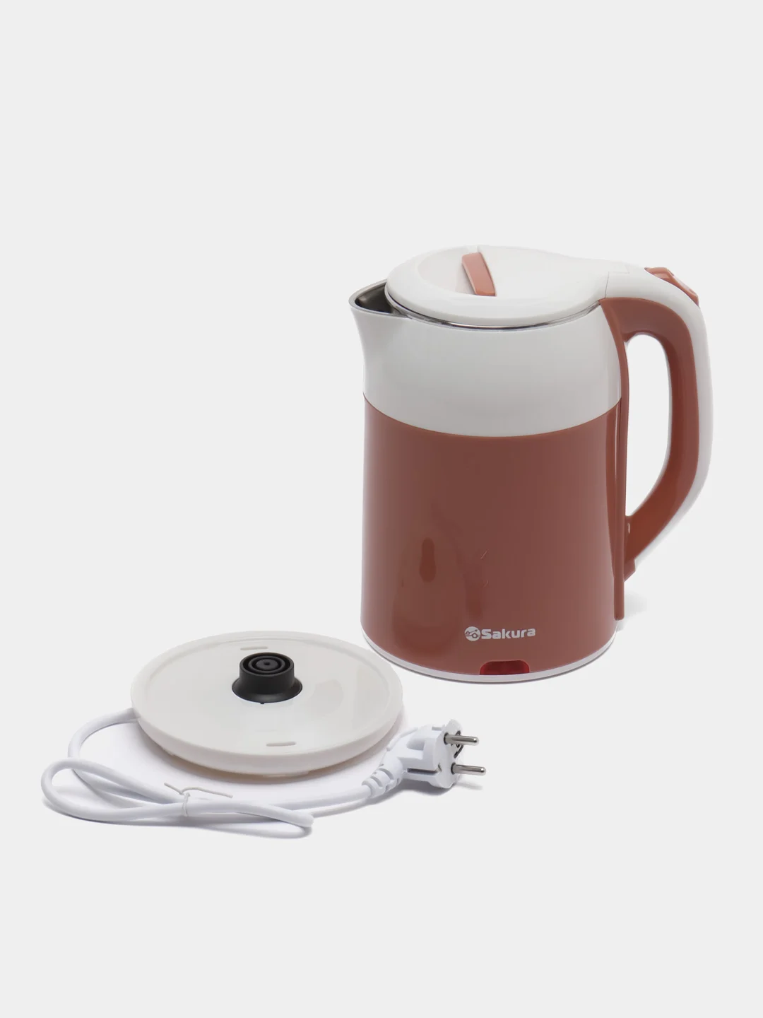 Чайник электрический Sakura SA-2168WBR, бело-молочный шоколад, двухслойный, 1.8 л