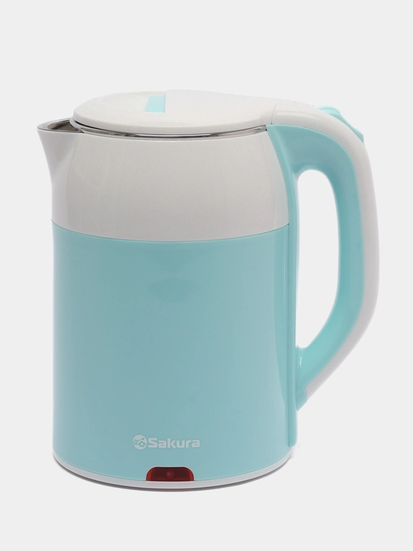 Чайник электрический Sakura SA-2168WBL, бело-бирюзовый, двухслойный, 1.8 л