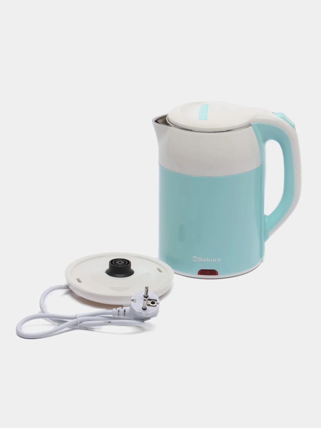 Чайник электрический Sakura SA-2168WBL, бело-бирюзовый, двухслойный, 1.8 л