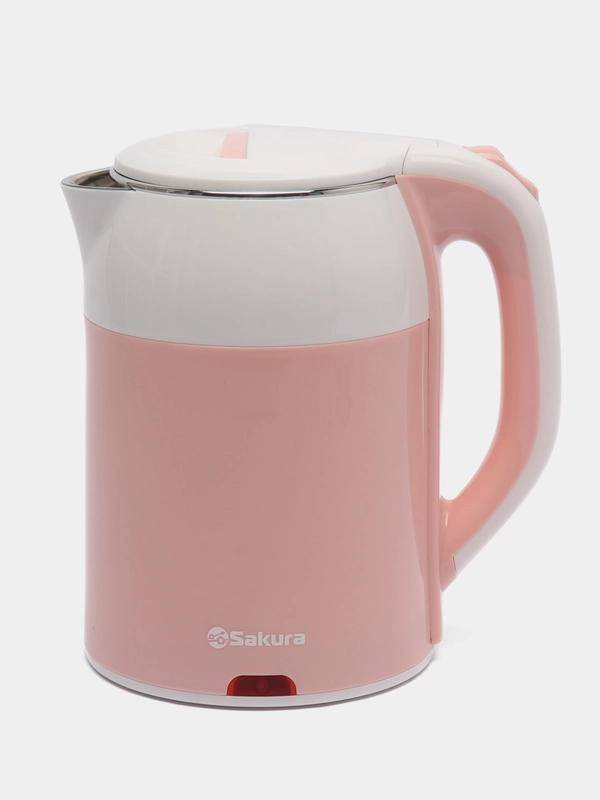 Чайник электрический Sakura SA-2168WP, бело-розовый, двухслойный, 1.8 л