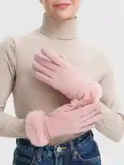 Песочный хаки флисовые перчатки со вставкой из меха / Для сенсорных экранов