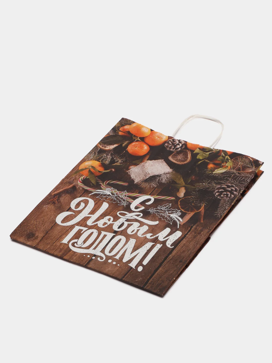 Коричневый пакет новогодний "С Новым Годом!", 22см*12см*27см