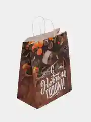 Коричневый пакет новогодний "С Новым Годом!", 22см*12см*27см