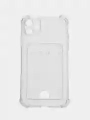 Прозрачный чехол для iPhone (Айфон) 11, 12, 13, 14, XR, 7, 8, Plus, Pro Max, с картхолдером, силиконовый