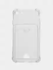 Прозрачный чехол для iPhone (Айфон) 11, 12, 13, 14, XR, 7, 8, Plus, Pro Max, с картхолдером, силиконовый