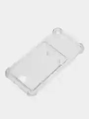 Прозрачный чехол для iPhone (Айфон) 11, 12, 13, 14, XR, 7, 8, Plus, Pro Max, с картхолдером, силиконовый