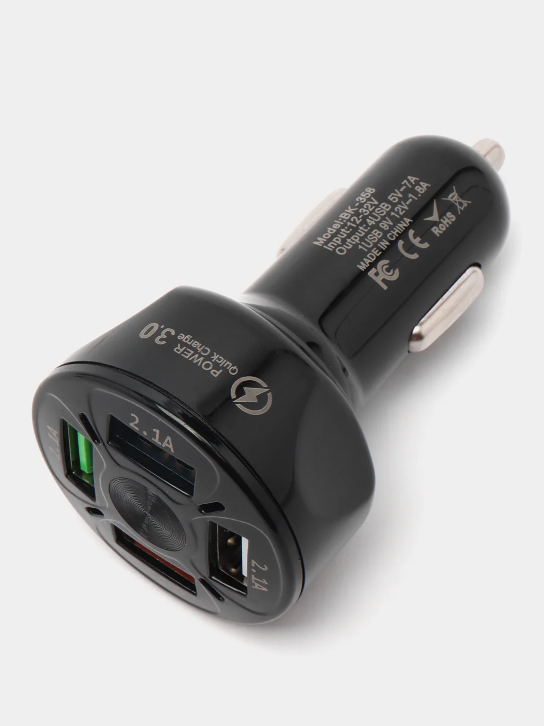 Белый автомобильная зарядка для телефона, с 4 USB портами и быстрой зарядкой 3.0
