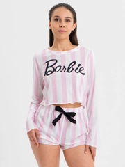 Женская пижама с принтом "Barbie": футболка с длинным рукавом и шорты