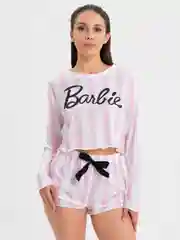 Женская пижама с принтом "Barbie": футболка с длинным рукавом и шорты