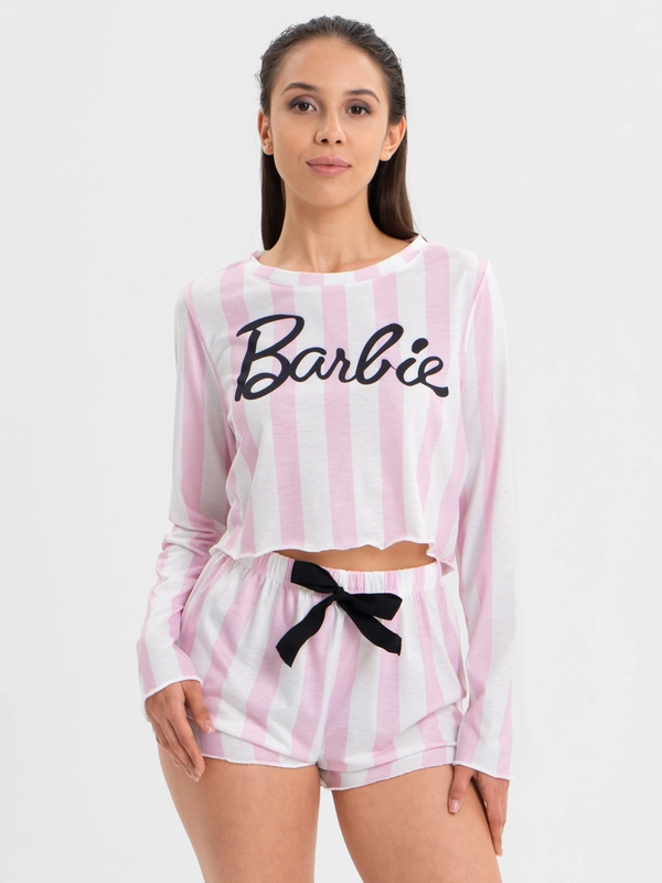 Женская пижама с принтом "Barbie": футболка с длинным рукавом и шорты
