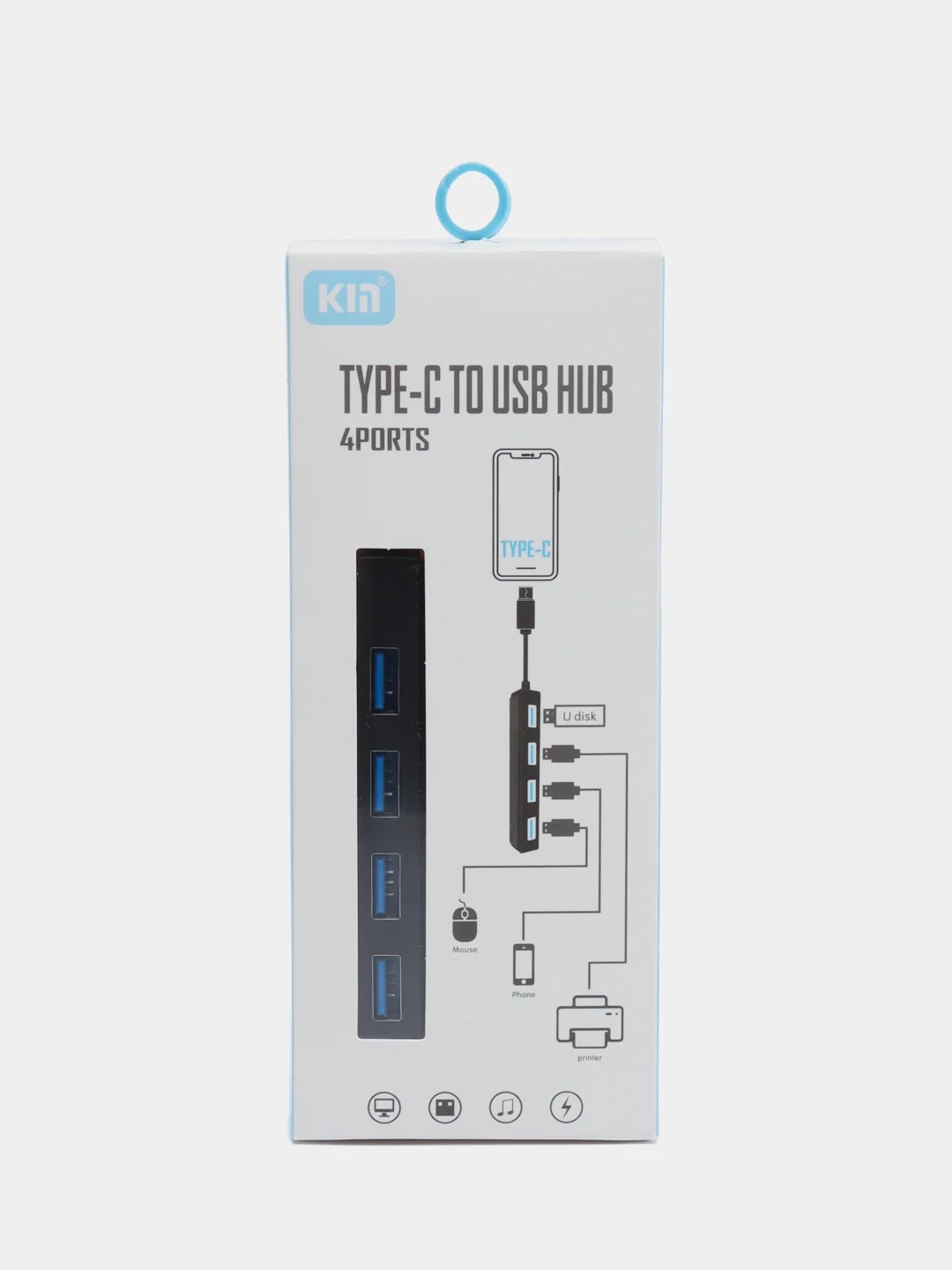 Черный разветвитель универсальный, USB-hub, 4 порта