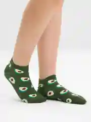 Тёмно-зелёный короткие женские носки с оригинальным принтом