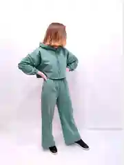 Синий женский трикотажный костюм, свитшот и брюки, футер двунитка