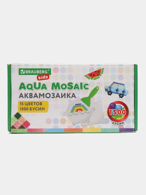 Аквамозаика 15 цветов, 1500 бусин, с трафаретами и инструментами, Brauberg Kids, 664913