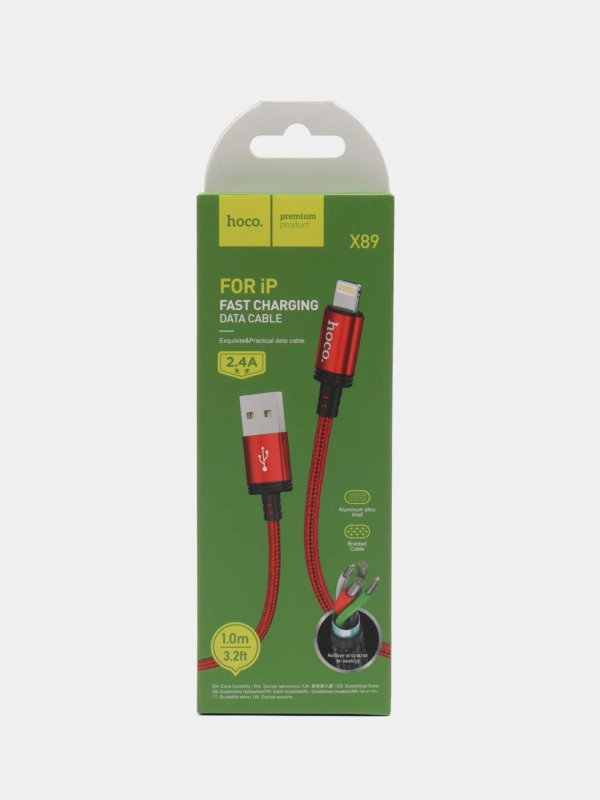Кабель зарядный Hoco X89, 3A, плетеный, на Type-C, Micro-USB, Lightning