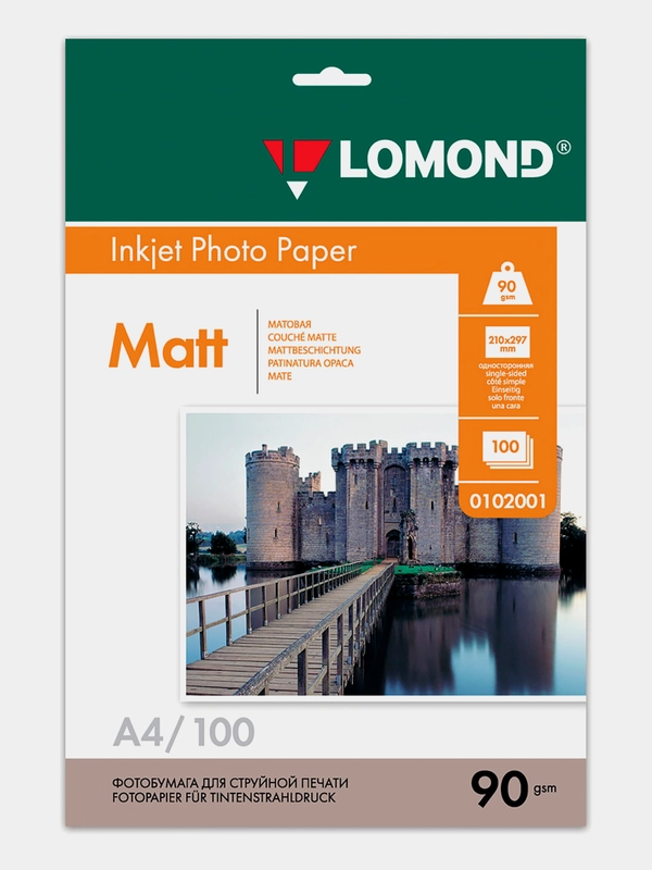 Фотобумага матовая, бумага для печати фото A4, 90 г/м2, 100 листов, Lomond, 360332