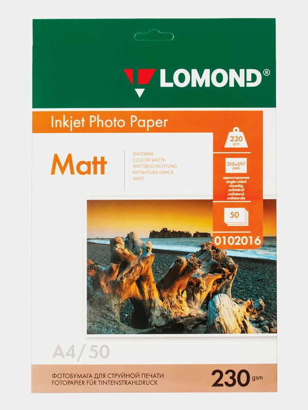 Фотобумага матовая, бумага для печати фото А4, 230 г/м2, 50 листов, Lomond, 360930