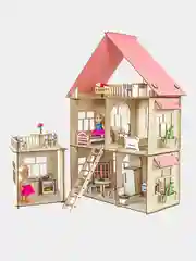 Деревянный кукольный домик с мебелью