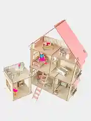 Деревянный кукольный домик с мебелью