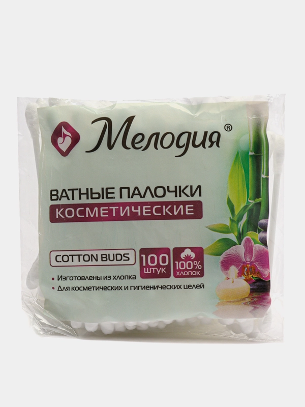 Ватные палочки Комплект 100 штук, Мелодия, полиэтиленовый пакет, 128854