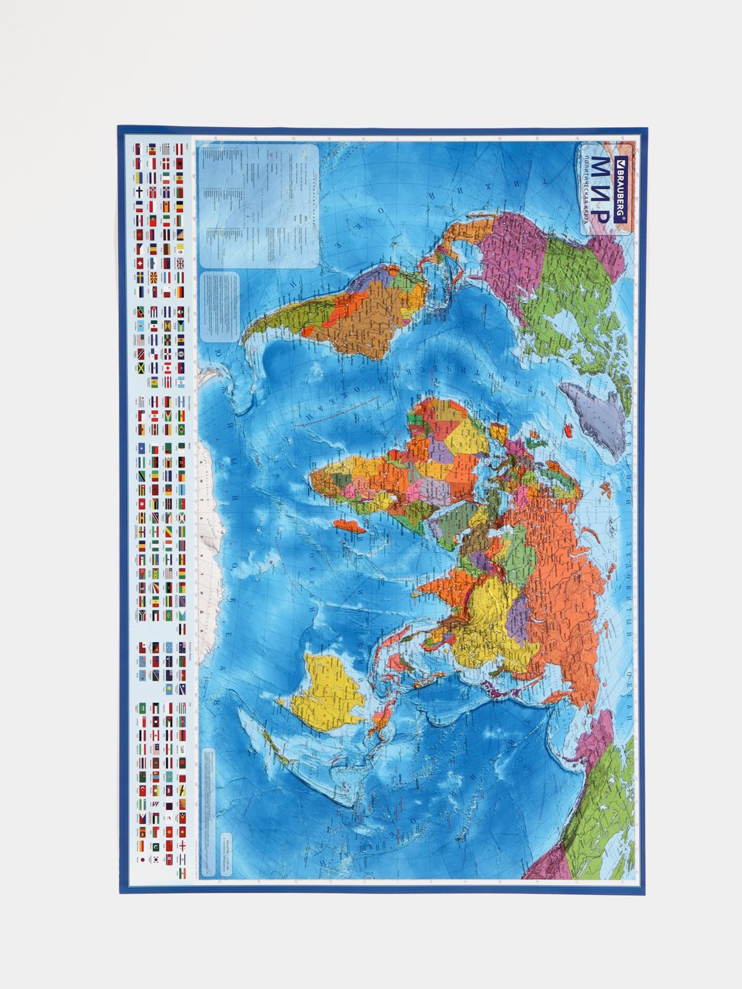 Карта мира политическая настенная на стену 101х70 см 132М интерактивная Brauberg 112381 6212