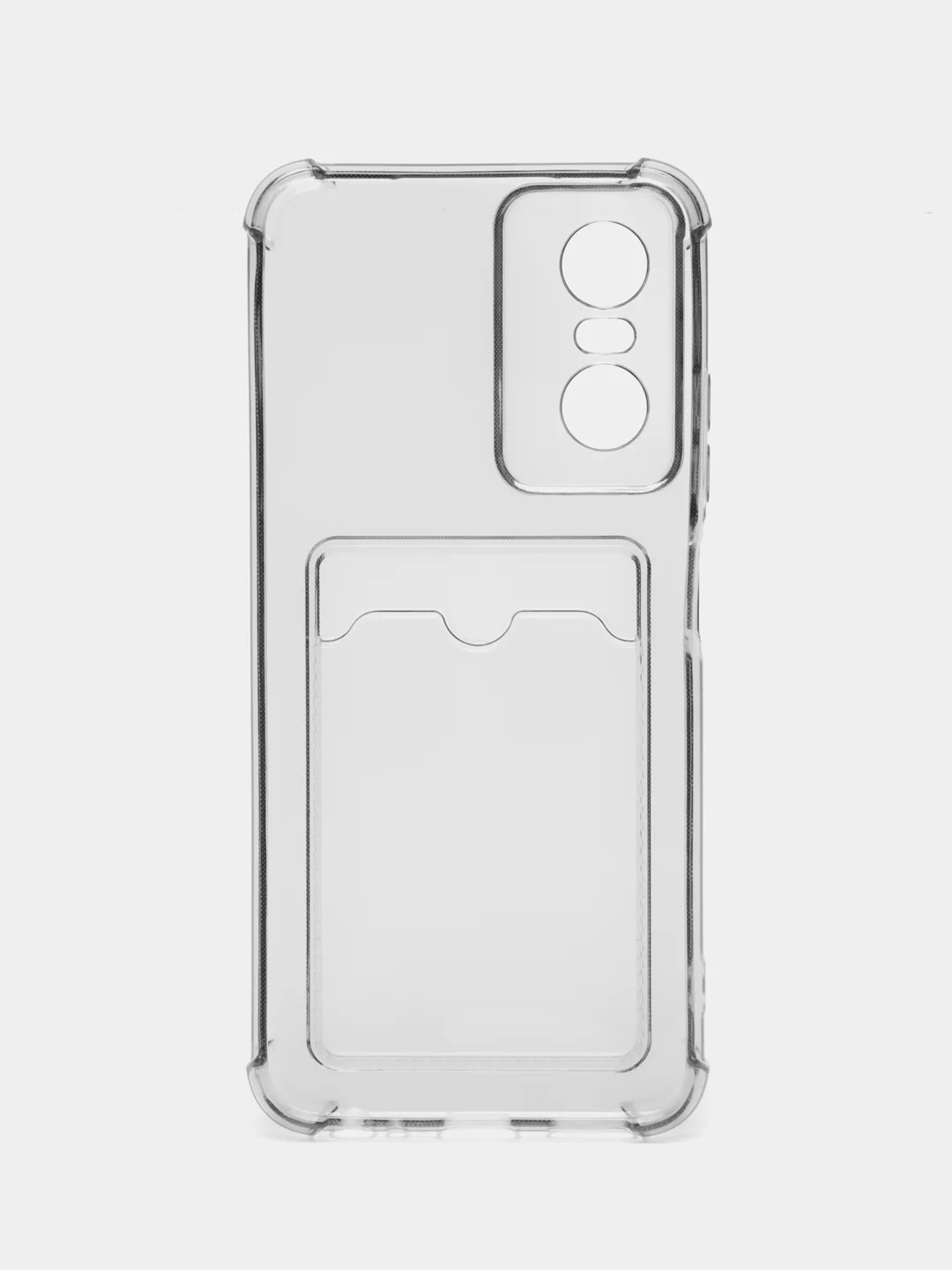 Хром силиконовый чехол для Tecno POP 6 Pro (Техно Поп 6 Про), с карманом для карт, прозрачный