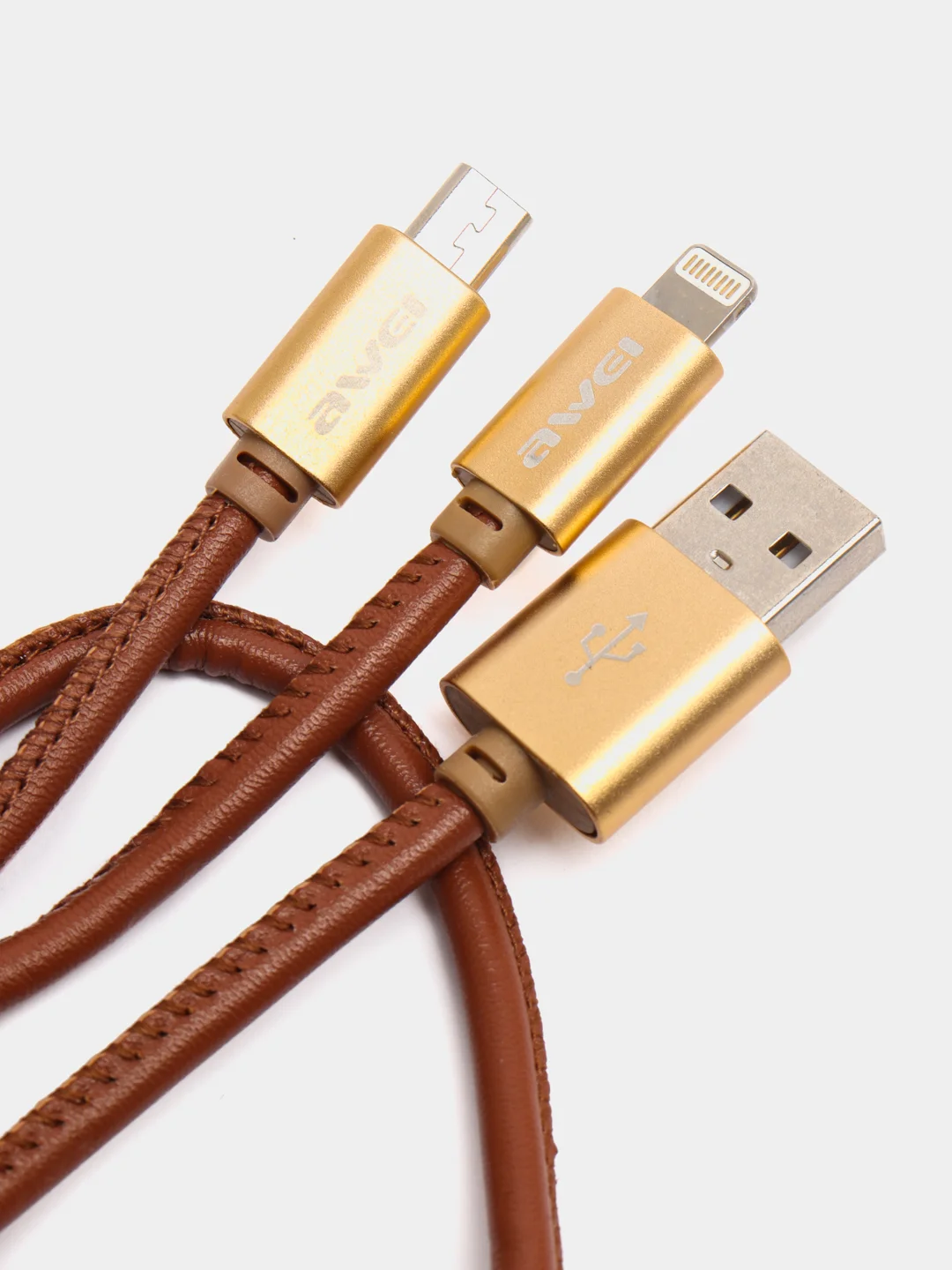 Золотой печать USB кабель Awei CL-987 Micro + Lightning 2in1, 1000 mm