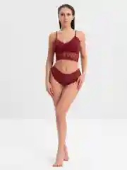 Бордовый комплект кружевного белья