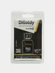 Карта памяти Digoldy microSDHC 16 ГБ Class 10, адаптер на SD