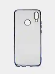 Темно-синий силиконовый прозрачный с  окантовкой чехол Huawei y 9 2019