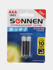 Батарейки, элементы питания алкалиновые ААА мизинчиковые 2 штуки, Sonnen LR03, 24А, 451087