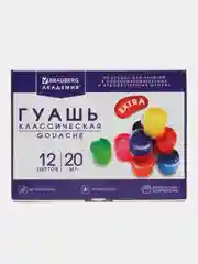 Гуашь (краска) для рисования школьная Brauberg Академия 12 цветов по 20 мл, 880629