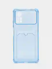 Голубой чехол для Xiaomi Poco X4 Pro, Сяоми Поко Х4 Про прозрачный, с карманом для карты
