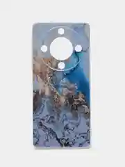 Голубой силиконовый чехол на Honor X9A / Хонор X9A прозрачный, с рисунком, защита камеры