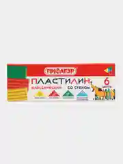 Пластилин классический для лепки для школы и сада Пифагор, 6 цветов, Со Стеком, 106674