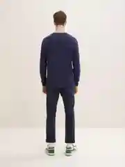 Синий пуловер меланжевый с круглым вырезом мужской Tom Tailor