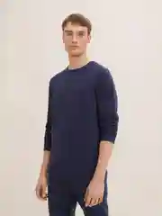 Синий пуловер меланжевый с круглым вырезом мужской Tom Tailor