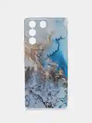 Голубой силиконовый чехол на Vivo V27e / Виво V27e прозрачный, с рисунком, защита камеры