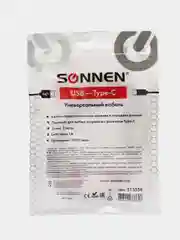 Кабель белый Usb 2.0-Type-C, 1 м, Sonnen, медь, шнур для передачи данных и зарядки, 513558
