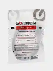 Кабель Usb 2.0-Type-C, шнур 1 м, Sonnen, медь, для передачи данных и зарядки, 513117