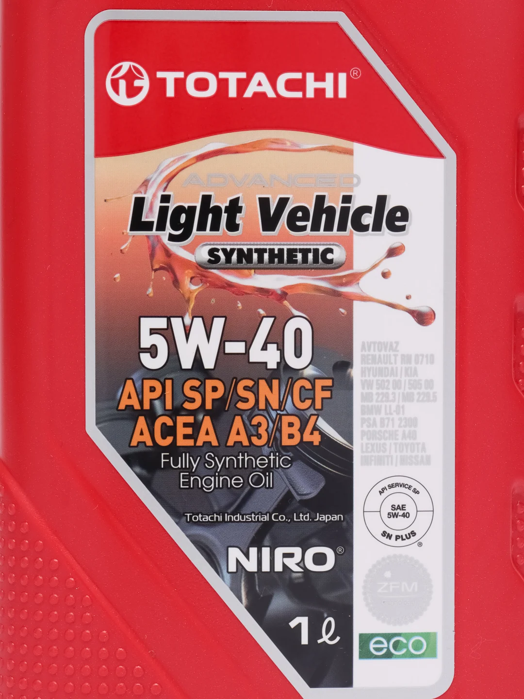 Масло моторное 5W-40/5W40 TOTACHI NIRO LV API SP, SN PLUS, SN/CF, ACEA A3/B4 синтетика