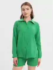 Зеленый костюм женский с шортами, пляжный костюм, муслин, рубашка, шорты