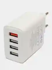 Белый зарядное устройство Hoco C102A 4USB с кабелем Type-C 1м, блок с быстрым зарядом QC3.0