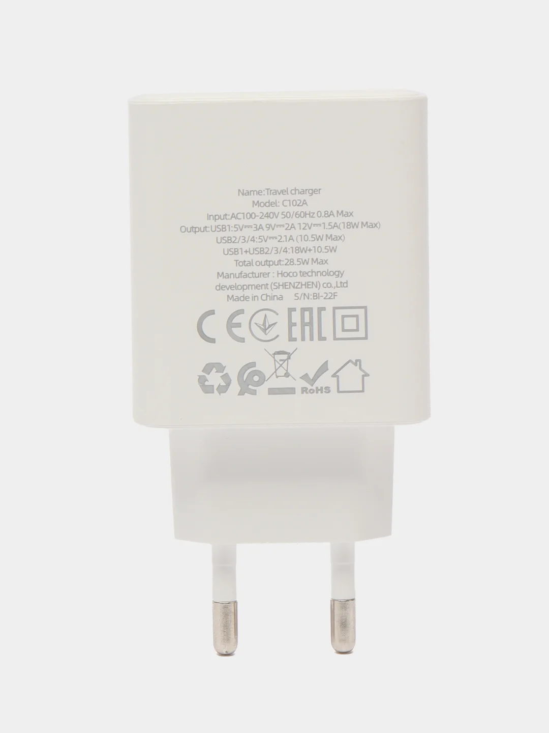 Белый зарядное устройство Hoco C102A 4USB с кабелем Type-C 1м, блок с быстрым зарядом QC3.0
