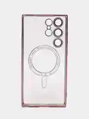 Тёмно-розовый чехол-накладка c защитой камеры для Samsung S23 Ultra MagSafe, магнит