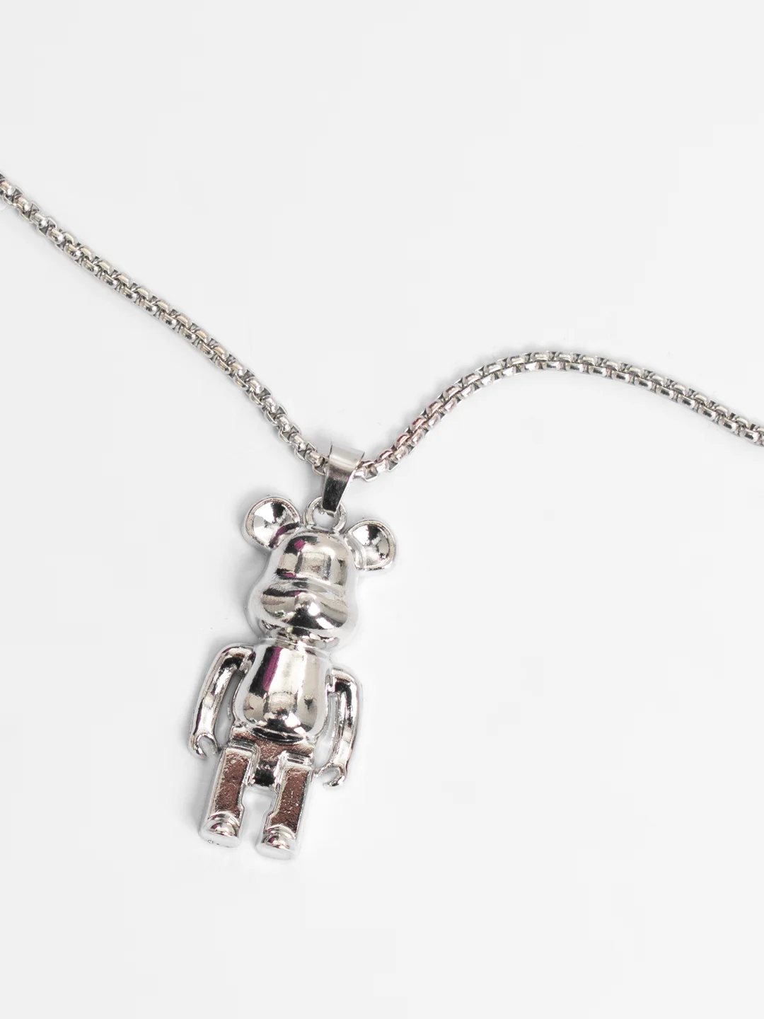 Серебряный цепочка на шею с изображением KAWS, Bearbrick, мишка статуэтка, игрушка, 50 см