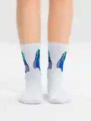 Синий носки высокие с принтом, длинные
