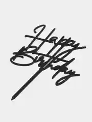 Черный топпер для украшения торта "Happy birthday"