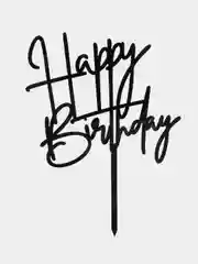 Черный топпер для украшения торта "Happy birthday"